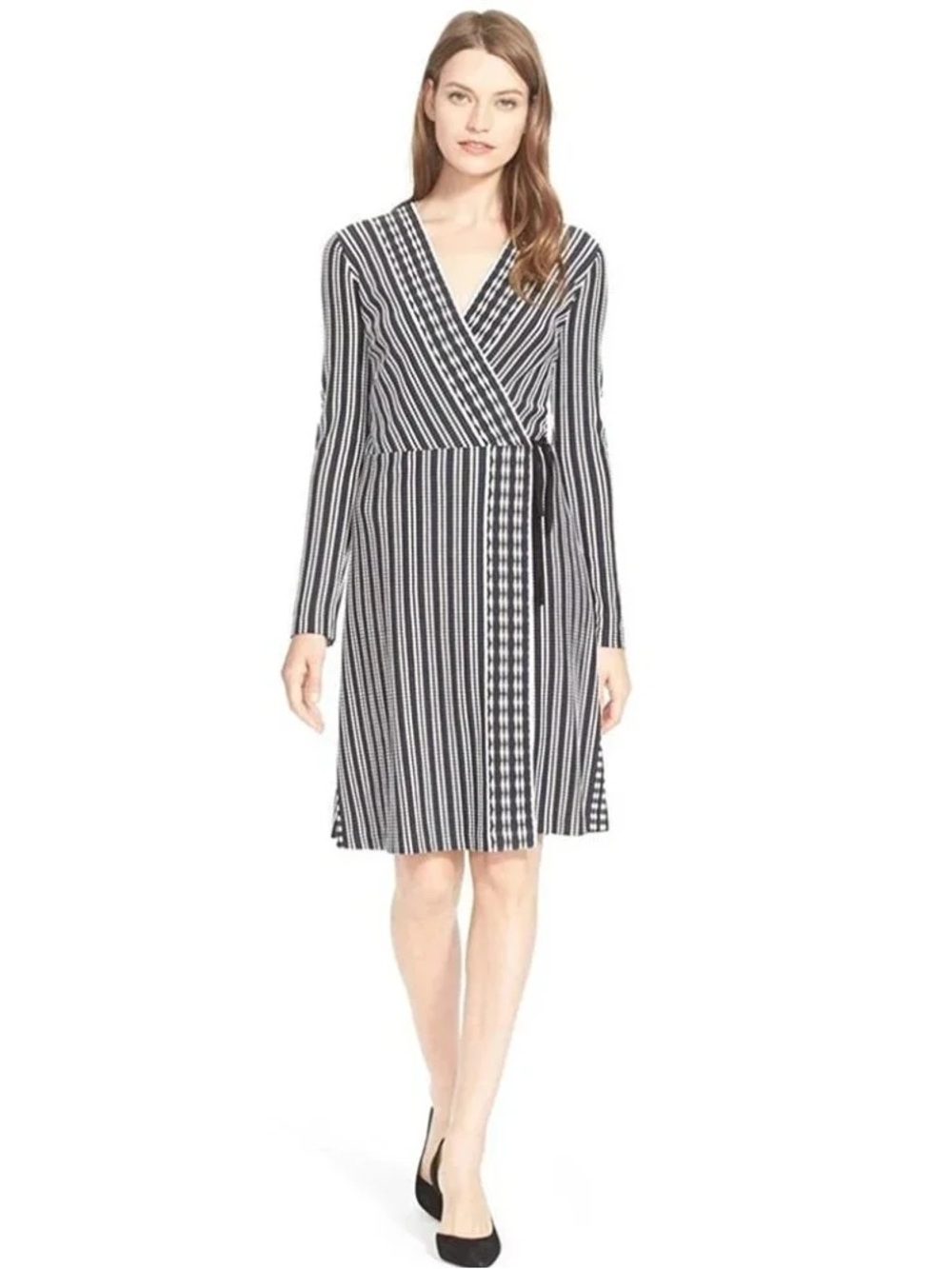Tory Burch Navy Oxford Long-Sleeve Jacquard Wrap Dress